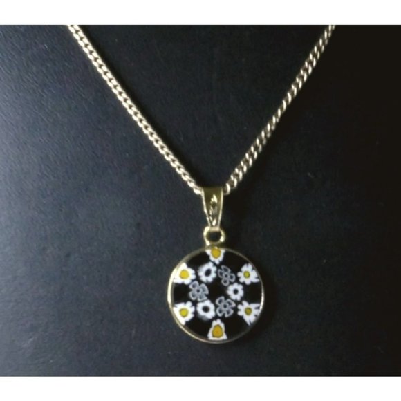 Signed AMV Italian Art Glass Flower Sterling Silver Pendant Necklace - Picture 5 of 8